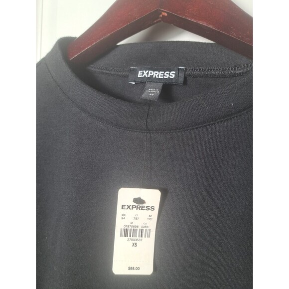 NWT Express Women's Black Ruffle Long Sleeve Sweatshirt Dress Tunic Size XS - Picture 5 of 12